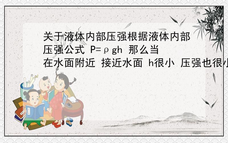 关于液体内部压强根据液体内部压强公式 P=ρgh 那么当在水面附近 接近水面 h很小 压强也很小 比如人游泳 压强比大气压小很多 人岂不是要炸开了