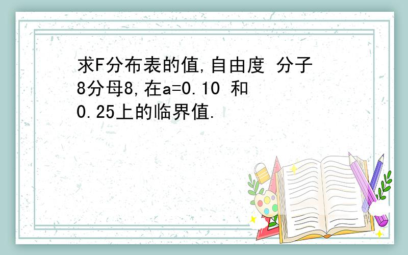 求F分布表的值,自由度 分子8分母8,在a=0.10 和0.25上的临界值.