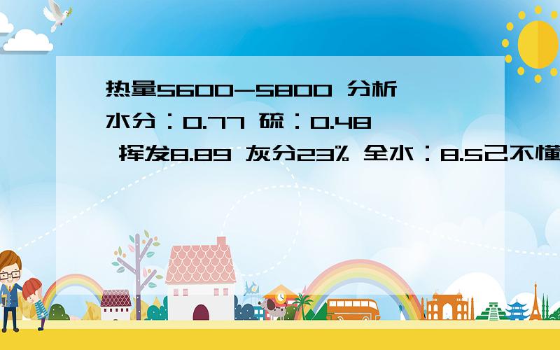 热量5600-5800 分析水分：0.77 硫：0.48 挥发8.89 灰分23% 全水：8.5己不懂,找高手看看这种精煤的行情.另外怀疑“挥发”和“灰分”的指标是不是弄错了,有没有这种可能.