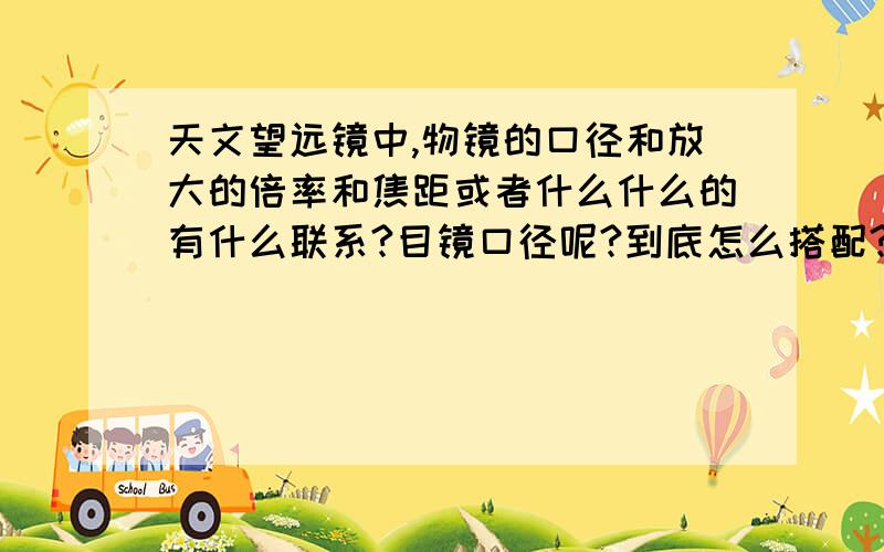 天文望远镜中,物镜的口径和放大的倍率和焦距或者什么什么的有什么联系?目镜口径呢?到底怎么搭配?