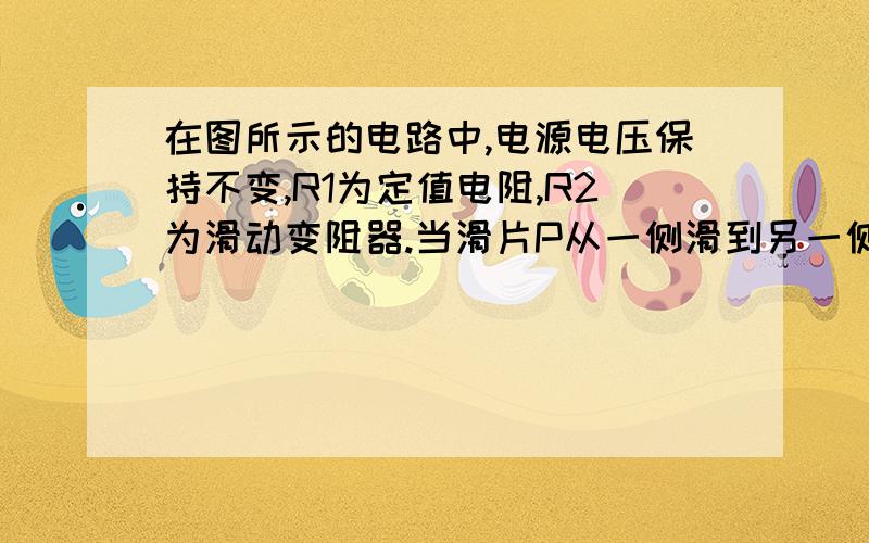 在图所示的电路中,电源电压保持不变,R1为定值电阻,R2为滑动变阻器.当滑片P从一侧滑到另一侧时.电压表示数的变化范围是0~3V,电流表的变化范围是1~2A,求：(1)滑动变阻器R2的最大值；(2)电源电