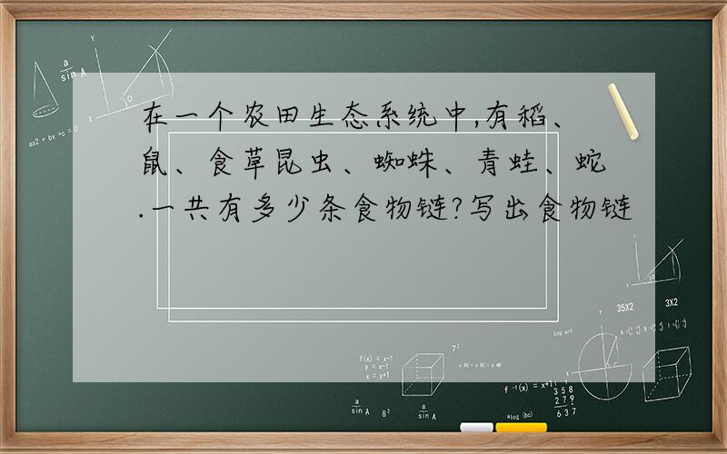 在一个农田生态系统中,有稻、鼠、食草昆虫、蜘蛛、青蛙、蛇.一共有多少条食物链?写出食物链