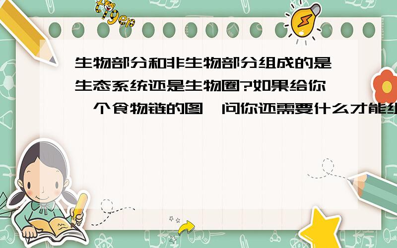 生物部分和非生物部分组成的是生态系统还是生物圈?如果给你一个食物链的图,问你还需要什么才能组成一个完整的生物圈?或者需要什么才能组成一个完整的生态系统?