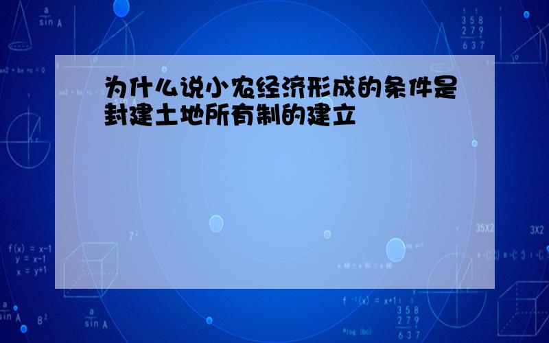 为什么说小农经济形成的条件是封建土地所有制的建立