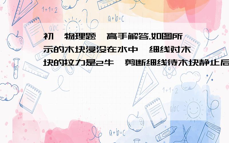 初一物理题、高手解答.如图所示的木块浸没在水中,细线对木块的拉力是2牛,剪断细线待木块静止后,将木块露出水面的部分切去,再在剩余的木块上加1牛向下的压力时,木块有20厘米3的体积露