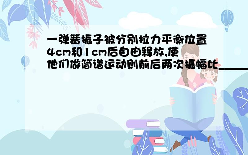 一弹簧振子被分别拉力平衡位置4cm和1cm后自由释放,使他们做简谐运动则前后两次振幅比_______,周期比_____,最大回复力比______,通过同一位置,（除平衡位置）加速度之比_________.