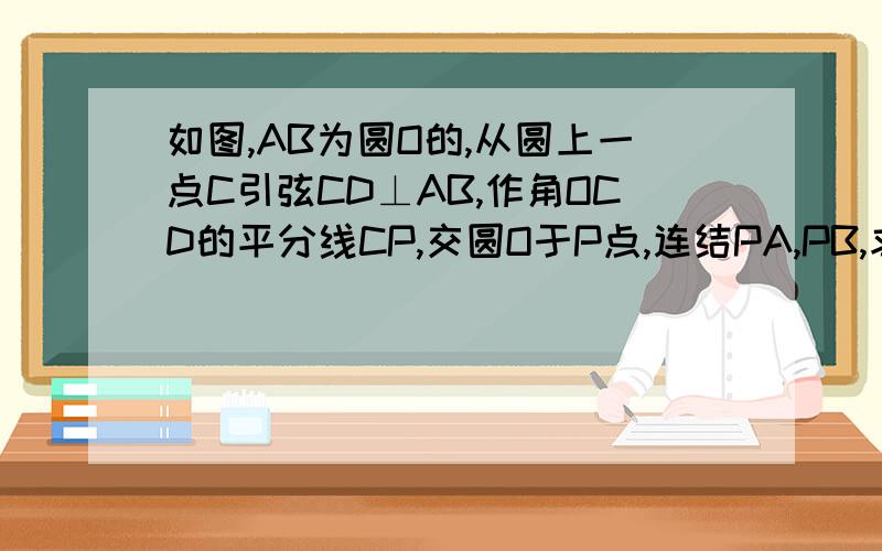 如图,AB为圆O的,从圆上一点C引弦CD⊥AB,作角OCD的平分线CP,交圆O于P点,连结PA,PB,求证PA弧=PB弧