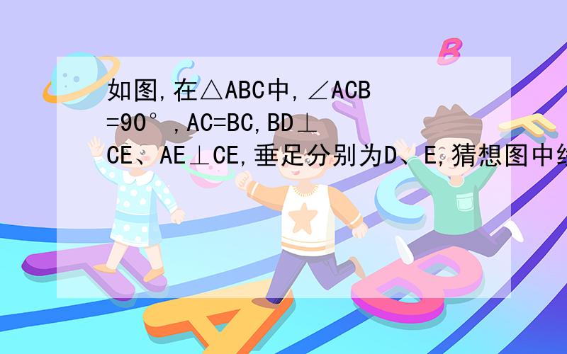 如图,在△ABC中,∠ACB=90°,AC=BC,BD⊥CE、AE⊥CE,垂足分别为D、E,猜想图中线段DE、Ae 、DB 、的关