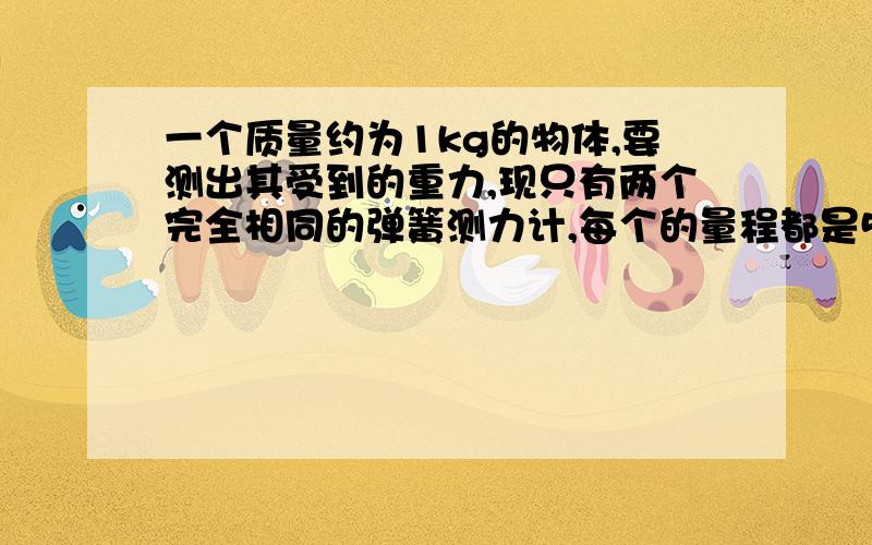 一个质量约为1kg的物体,要测出其受到的重力,现只有两个完全相同的弹簧测力计,每个的量程都是5N,能利用它们来测试这个物体受到的重力吗?说出你的办法.