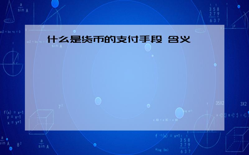 什么是货币的支付手段 含义