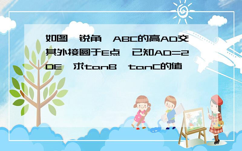 如图,锐角△ABC的高AD交其外接圆于E点,已知AD=2DE,求tanB×tanC的值