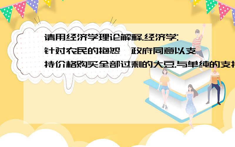 请用经济学理论解释.经济学:针对农民的抱怨,政府同意以支持价格购买全部过剩的大豆.与单纯的支持价格政策相比,谁将从中受益或损失?