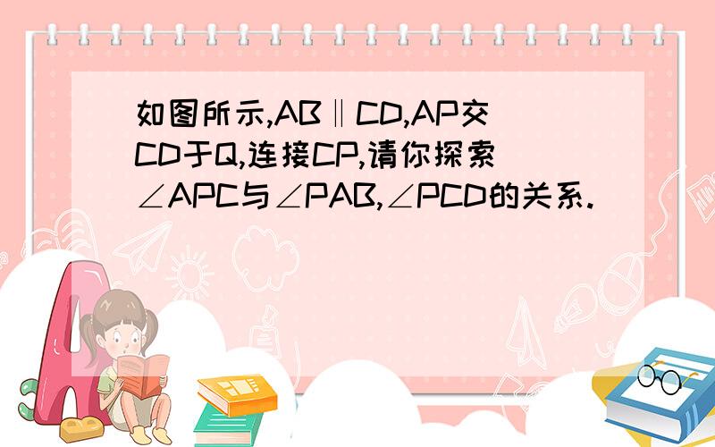 如图所示,AB‖CD,AP交CD于Q,连接CP,请你探索∠APC与∠PAB,∠PCD的关系.