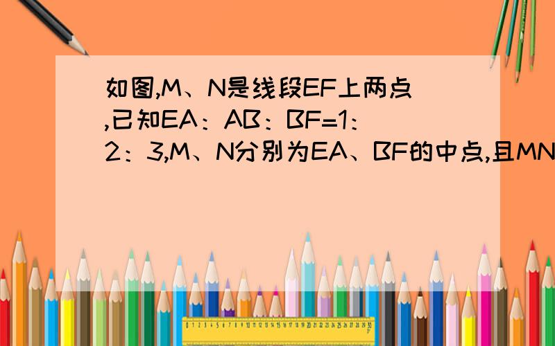 如图,M、N是线段EF上两点,已知EA：AB：BF=1：2：3,M、N分别为EA、BF的中点,且MN=8cm,求EF的长.