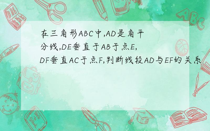 在三角形ABC中,AD是角平分线,DE垂直于AB于点E,DF垂直AC于点F,判断线段AD与EF的关系