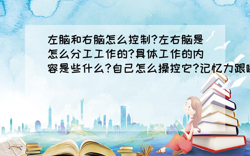 左脑和右脑怎么控制?左右脑是怎么分工工作的?具体工作的内容是些什么?自己怎么操控它?记忆力跟哪个有关系?我总感觉左脑太轻松了,一忙碌一烦等等,都是右脑痛,是不是右脑工作量超标,左