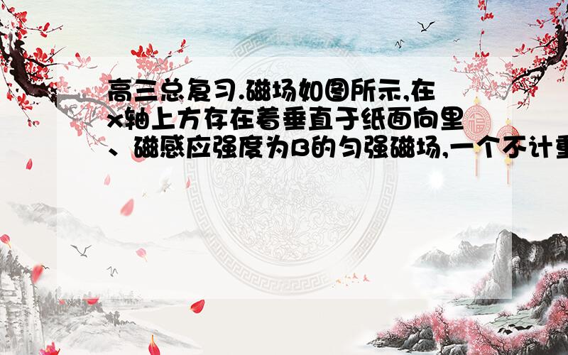 高三总复习.磁场如图所示,在x轴上方存在着垂直于纸面向里、磁感应强度为B的匀强磁场,一个不计重力的带电粒子从坐标原点O处以速度v进入磁场,粒子进入磁场时的速度方向垂直于磁场且与x