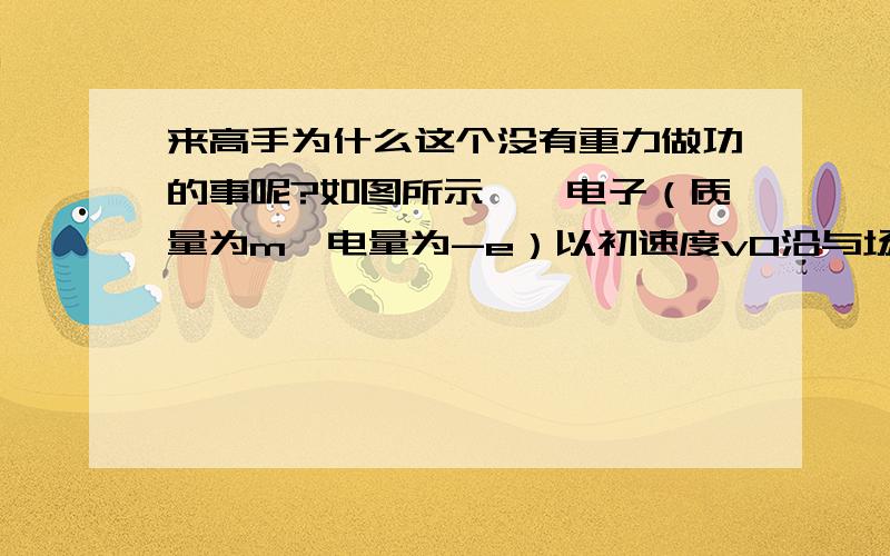 来高手为什么这个没有重力做功的事呢?如图所示,一电子（质量为m,电量为-e）以初速度v0沿与场强垂直的方向从A点飞入匀强电场.当它从B飞出时,速度方向与场强方向成150度角,则此过程中电场