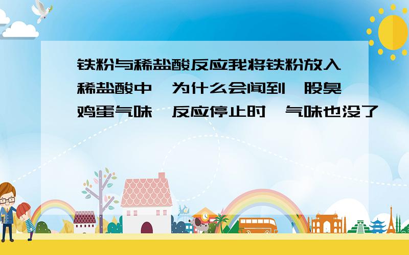 铁粉与稀盐酸反应我将铁粉放入稀盐酸中,为什么会闻到一股臭鸡蛋气味,反应停止时,气味也没了