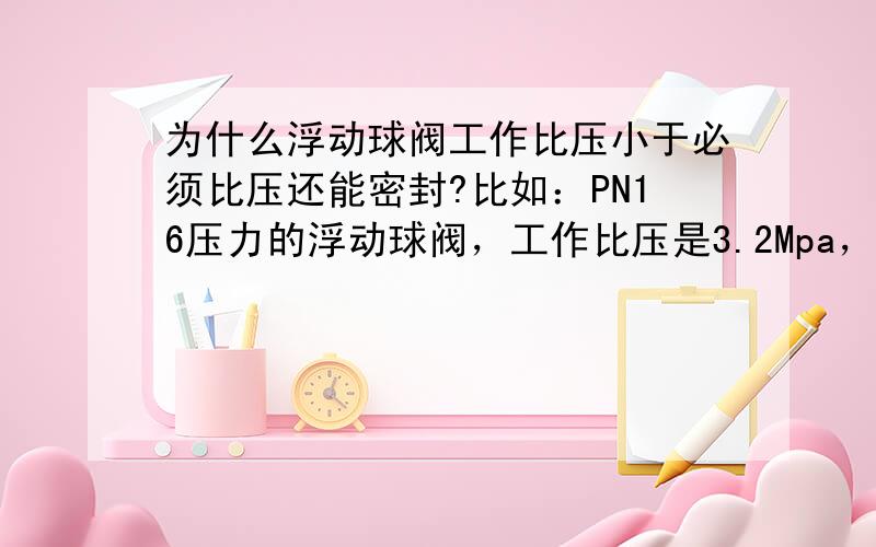 为什么浮动球阀工作比压小于必须比压还能密封?比如：PN16压力的浮动球阀，工作比压是3.2Mpa，那么就至少要7mm宽的密封面,但是DN50以下的小口径的浮动球阀大多只用5-6mm宽的密封面，也能保