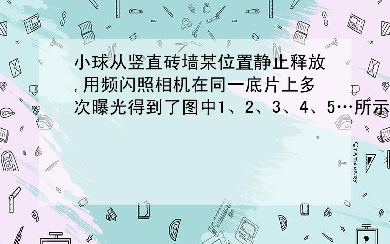 小球从竖直砖墙某位置静止释放,用频闪照相机在同一底片上多次曝光得到了图中1、2、3、4、5…所示小球运动过程中每次曝光的位置.频闪照相机的频闪周期为T,每块砖的厚度为d.那么1-4点的