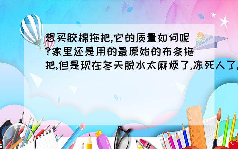 想买胶棉拖把,它的质量如何呢?家里还是用的最原始的布条拖把,但是现在冬天脱水太麻烦了,冻死人了,想要换一把省力点的.