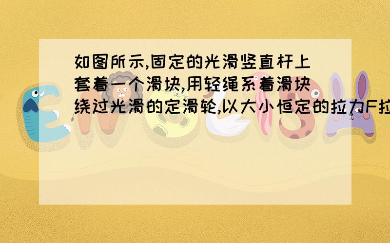 如图所示,固定的光滑竖直杆上套着一个滑块,用轻绳系着滑块绕过光滑的定滑轮,以大小恒定的拉力F拉绳,使滑块从A点起由静止开始上升.若从A点上升至B点和从B点上升至C点的过程中拉力F做的