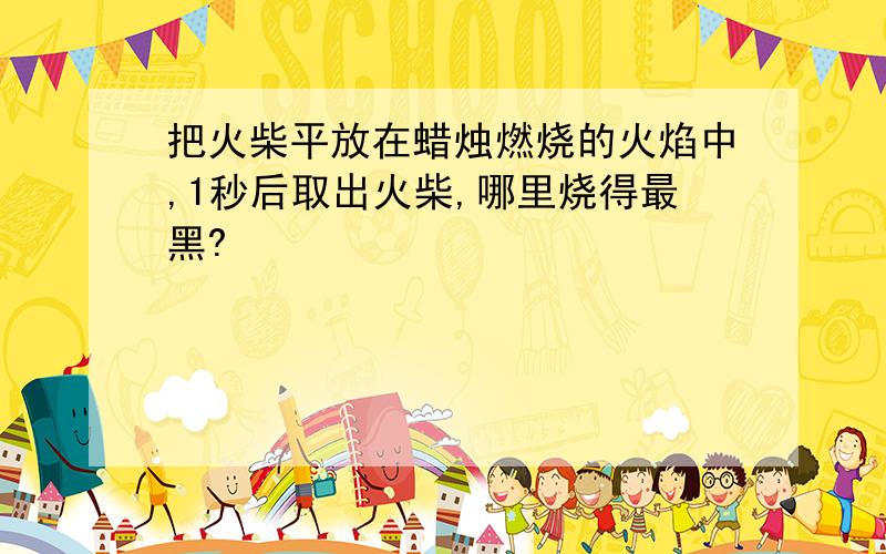 把火柴平放在蜡烛燃烧的火焰中,1秒后取出火柴,哪里烧得最黑?