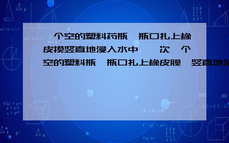 一个空的塑料药瓶,瓶口扎上橡皮摸竖直地浸入水中,一次一个空的塑料瓶,瓶口扎上橡皮膜,竖直地浸入水中,一次瓶口向上,一次瓶口向下,位置相同,那么瓶口向上时瓶口乡下时的变化情况.请详