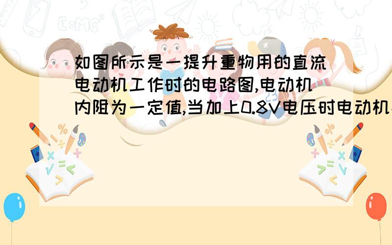 如图所示是一提升重物用的直流电动机工作时的电路图,电动机内阻为一定值,当加上0.8V电压时电动机不转,通过的电流为1A；电路中另一电阻R=10欧,直流电压U=160V,理想电压表示数Uv=110V.求：(1)