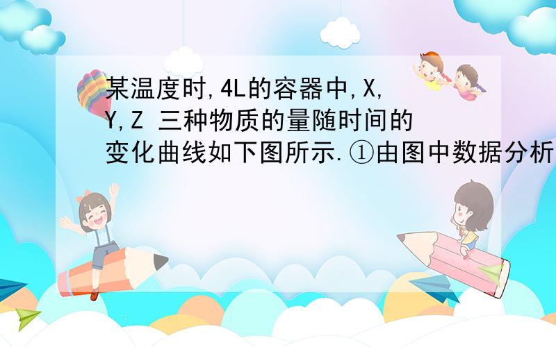 某温度时,4L的容器中,X,Y,Z 三种物质的量随时间的变化曲线如下图所示.①由图中数据分析,该某温度时,4L的容器中,X,Y,Z 三种物质的量随时间的变化曲线如下图所示. ①由图中数据分析,该反应的