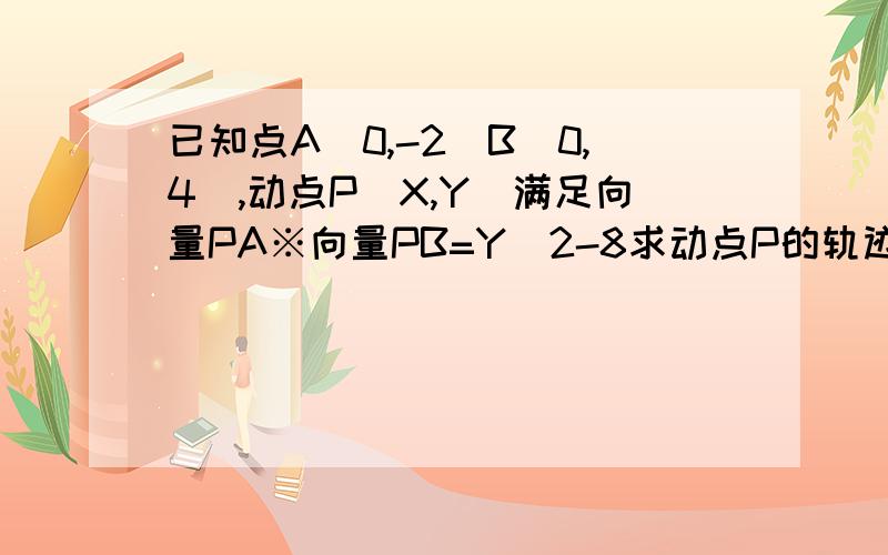 已知点A（0,-2）B（0,4）,动点P（X,Y）满足向量PA※向量PB=Y^2-8求动点P的轨迹方程