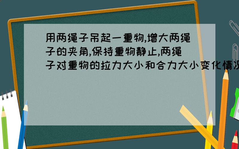 用两绳子吊起一重物,增大两绳子的夹角,保持重物静止,两绳子对重物的拉力大小和合力大小变化情况说明理由谢谢