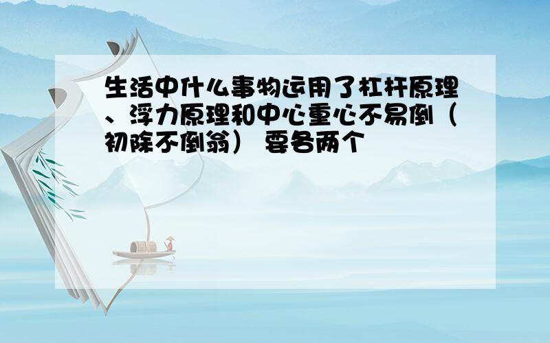 生活中什么事物运用了杠杆原理、浮力原理和中心重心不易倒（初除不倒翁） 要各两个