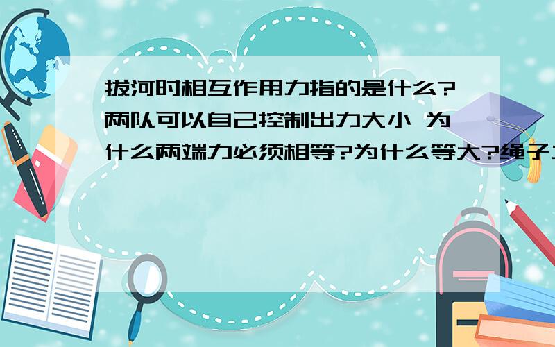 拔河时相互作用力指的是什么?两队可以自己控制出力大小 为什么两端力必须相等?为什么等大?绳子力处处相等?