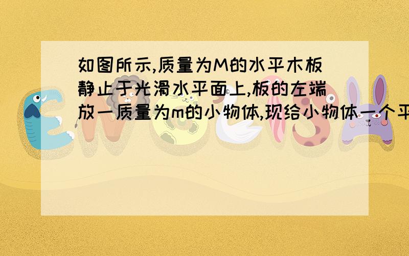 如图所示,质量为M的水平木板静止于光滑水平面上,板的左端放一质量为m的小物体,现给小物体一个平行于木板向右的瞬时冲量I,小物体便在木板上滑行,与固定在木板右端的水平轻弹簧相碰后