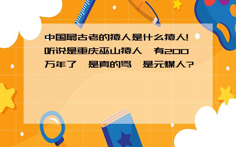 中国最古老的猿人是什么猿人!听说是重庆巫山猿人、有200万年了,是真的骂,是元煤人?