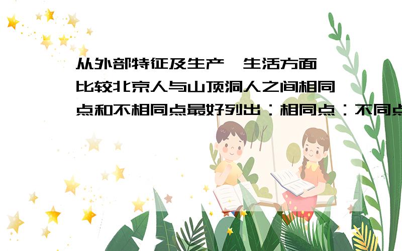 从外部特征及生产、生活方面,比较北京人与山顶洞人之间相同点和不相同点最好列出：相同点：不同点：