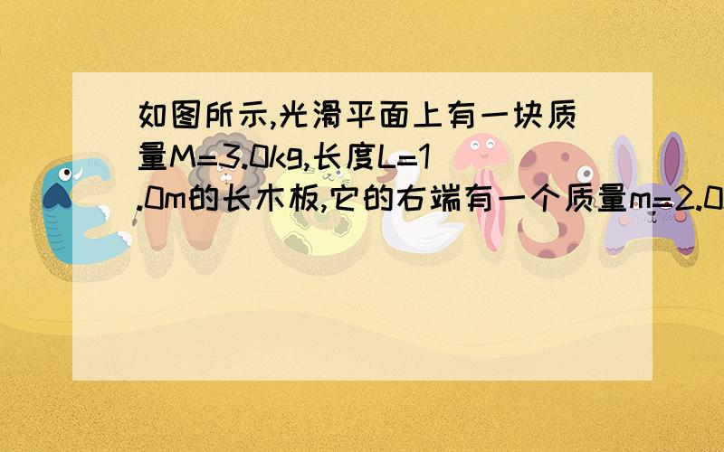 如图所示,光滑平面上有一块质量M=3.0kg,长度L=1.0m的长木板,它的右端有一个质量m=2.0kg的小物块(可视为质点),小物块与长木板之间的动摩擦因数μ=0.20.小物块与长木板都处于静止状态.从某时刻