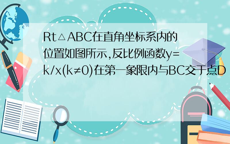 Rt△ABC在直角坐标系内的位置如图所示,反比例函数y=k/x(k≠0)在第一象限内与BC交于点D（6,m）,与AB边交与点E(3,n),三角形BDE的面积为3.（1）求m与n的数量关系；（2）当BC/AC=1/3时,求反比例函数的