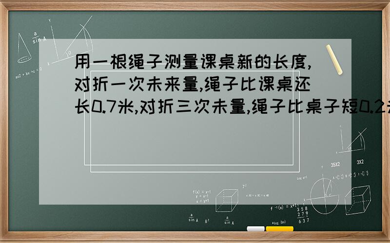 用一根绳子测量课桌新的长度,对折一次未来量,绳子比课桌还长0.7米,对折三次未量,绳子比桌子短0.2米,绳子长多少米.