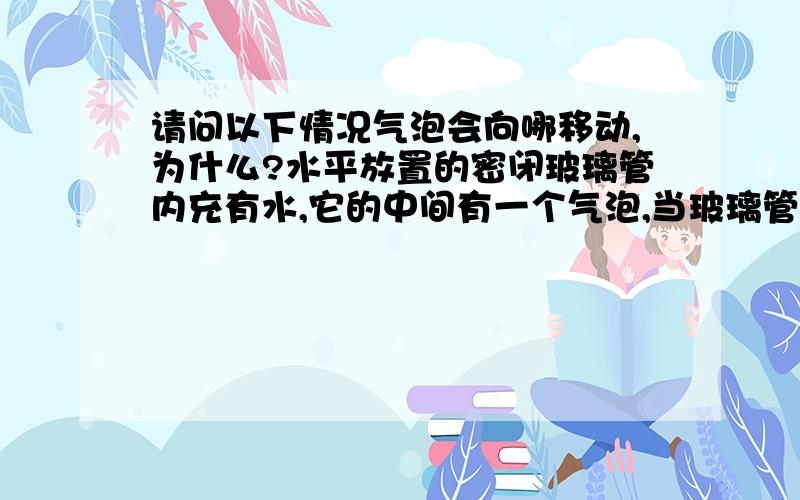 请问以下情况气泡会向哪移动,为什么?水平放置的密闭玻璃管内充有水,它的中间有一个气泡,当玻璃管由静止开始向右沿水平方向运动时,气泡将（ ）A.向右运动 B.向左运动 C.保持不动 D.无法