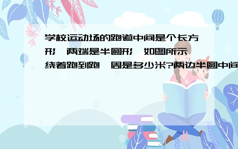 学校运动场的跑道中间是个长方形,两端是半圆形,如图所示,绕着跑到跑一周是多少米?两边半圆中间长方形长是140米高是60米两边半圆