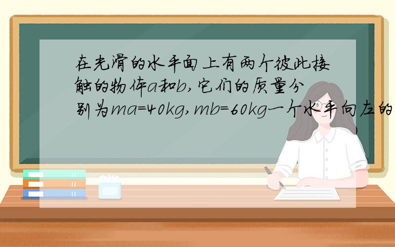 在光滑的水平面上有两个彼此接触的物体a和b,它们的质量分别为ma=40kg,mb=60kg一个水平向左的力f=20n作用在物体b上,求它们的力速度和ab之间的作用力