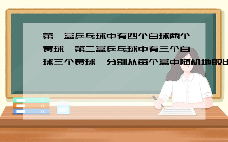 第一盒乒乓球中有四个白球两个黄球,第二盒乒乓球中有三个白球三个黄球,分别从每个盒中随机地取出一个球...第一盒乒乓球中有四个白球两个黄球,第二盒乒乓球中有三个白球三个黄球,分别