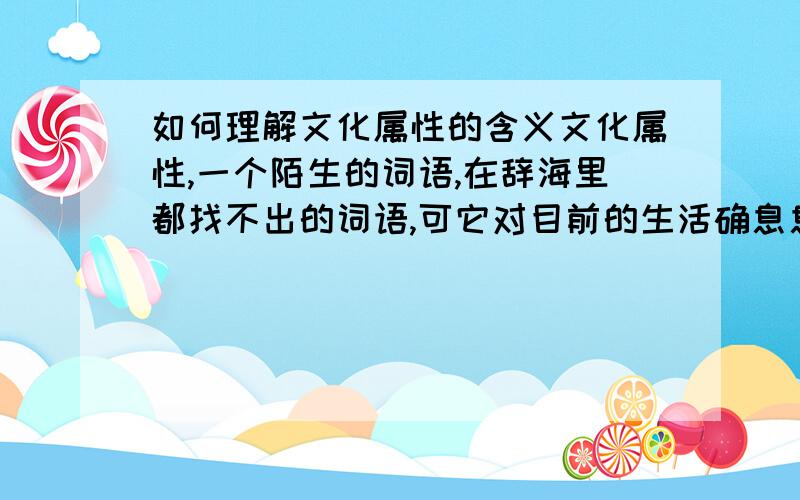 如何理解文化属性的含义文化属性,一个陌生的词语,在辞海里都找不出的词语,可它对目前的生活确息息相关.请表达对文化属性含义的理解,和对现实生活产生的遐想.