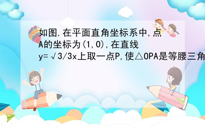 如图,在平面直角坐标系中,点A的坐标为(1,0),在直线y=√3/3x上取一点P,使△OPA是等腰三角形,求所有满足条件的点P坐标.