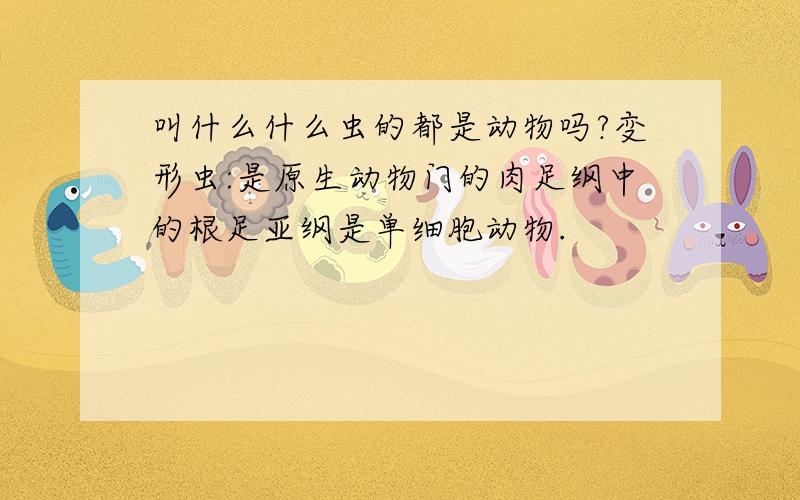 叫什么什么虫的都是动物吗?变形虫:是原生动物门的肉足纲中的根足亚纲是单细胞动物.