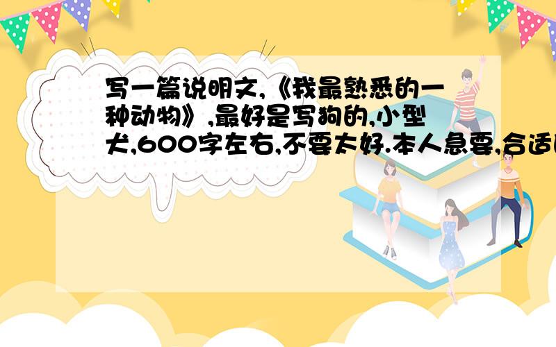 写一篇说明文,《我最熟悉的一种动物》,最好是写狗的,小型犬,600字左右,不要太好.本人急要,合适的可以酌情加分,相信我.