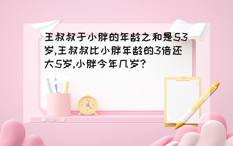 王叔叔于小胖的年龄之和是53岁,王叔叔比小胖年龄的3倍还大5岁,小胖今年几岁?